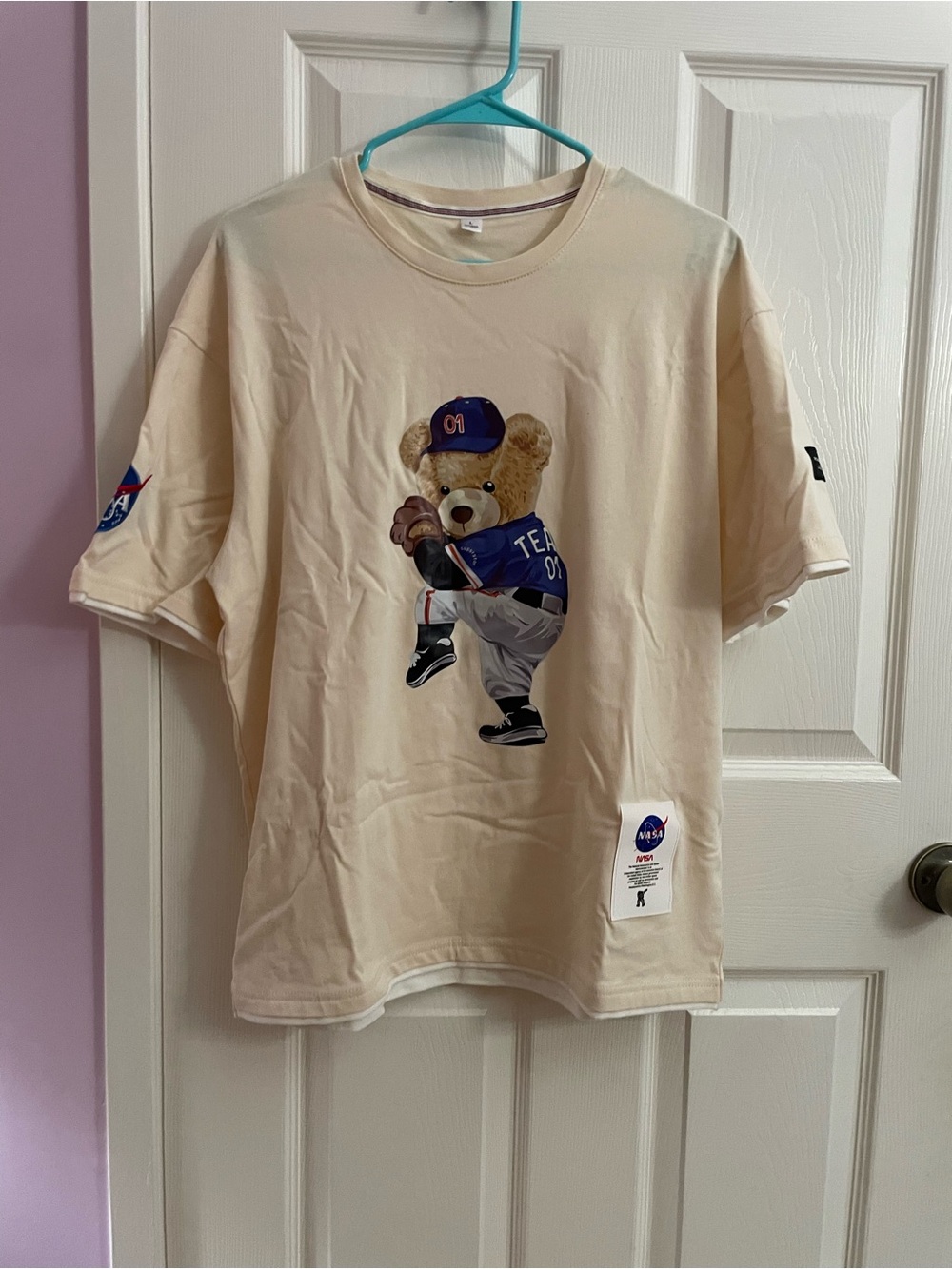 NWOT Kids Cream Baseball Teddy Graphic Tee